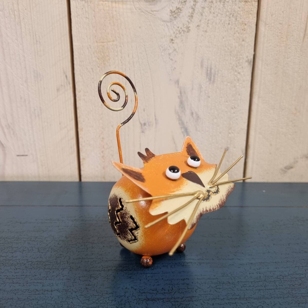 Katze aus Metall, bemalt, 11 cm 