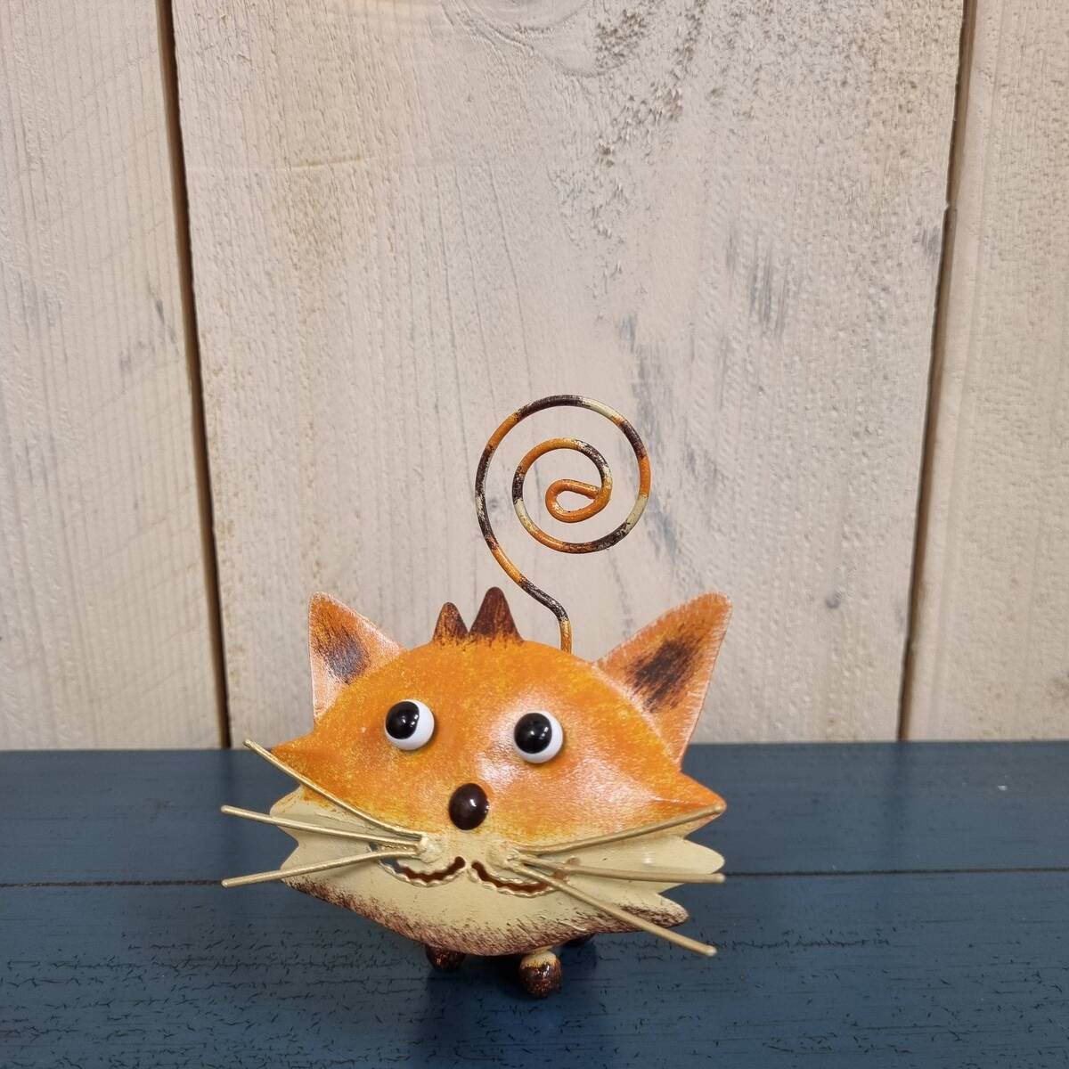 Katze aus Metall, bemalt, 12 cm 