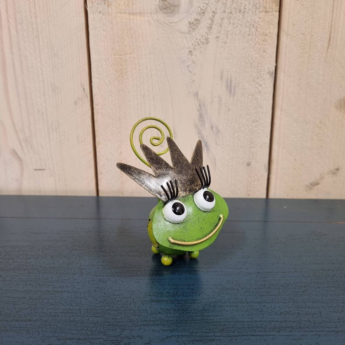 Frosch aus Metall, bemalt, 10 cm