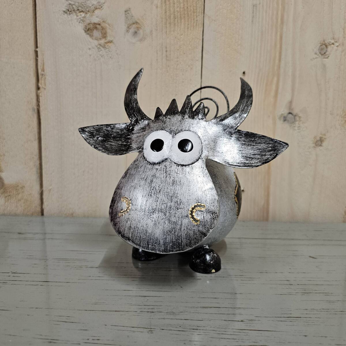 Vache en métal peint, 16 cm 