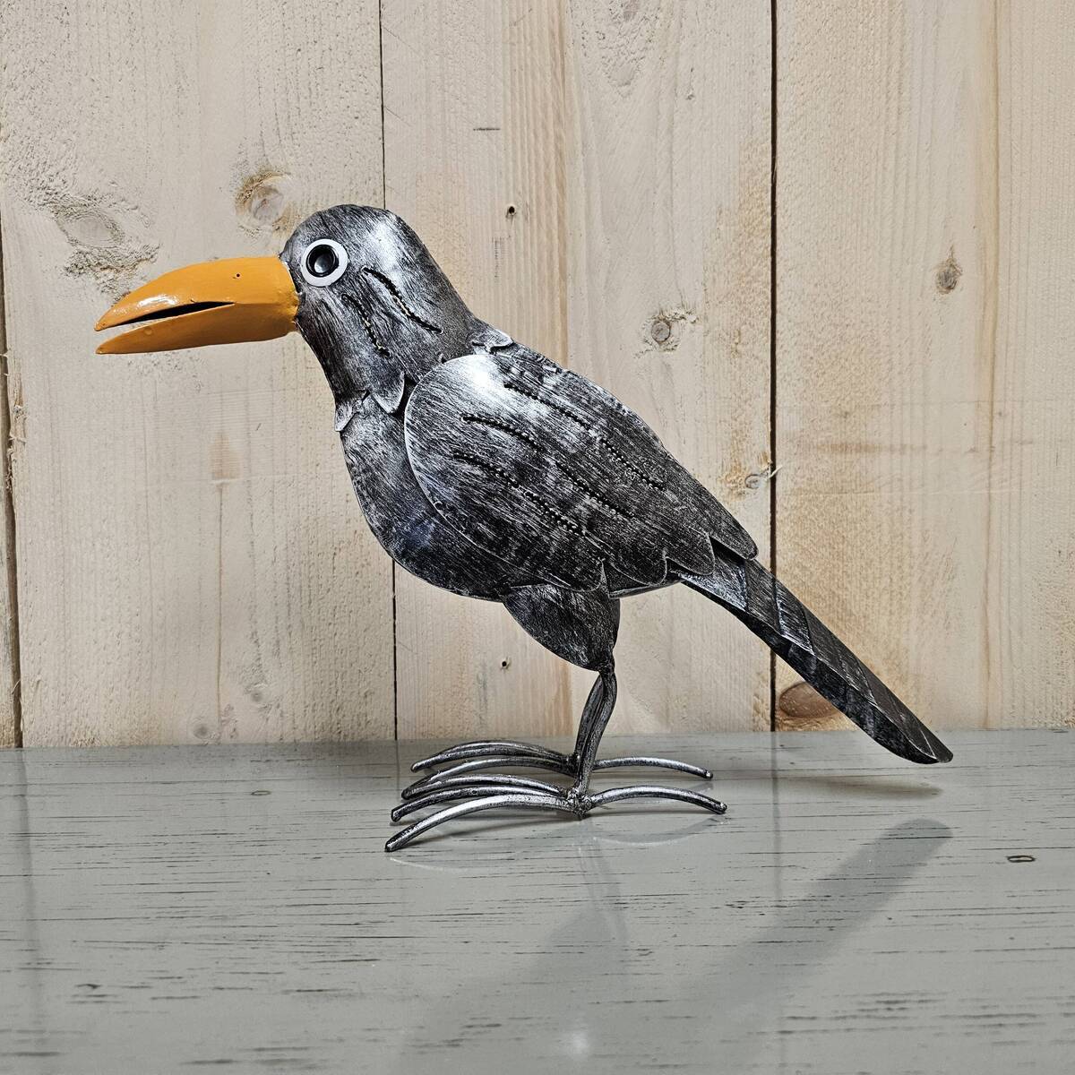 Rabe aus Metall, bemalt, 25 cm 