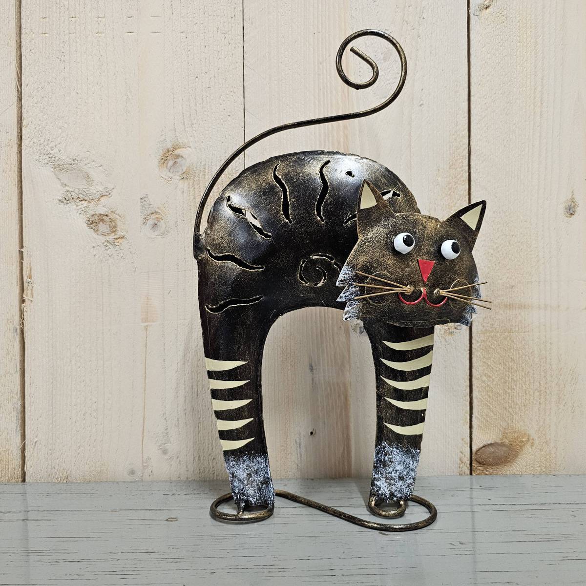Katze aus Metall, bemalt, 35 cm 