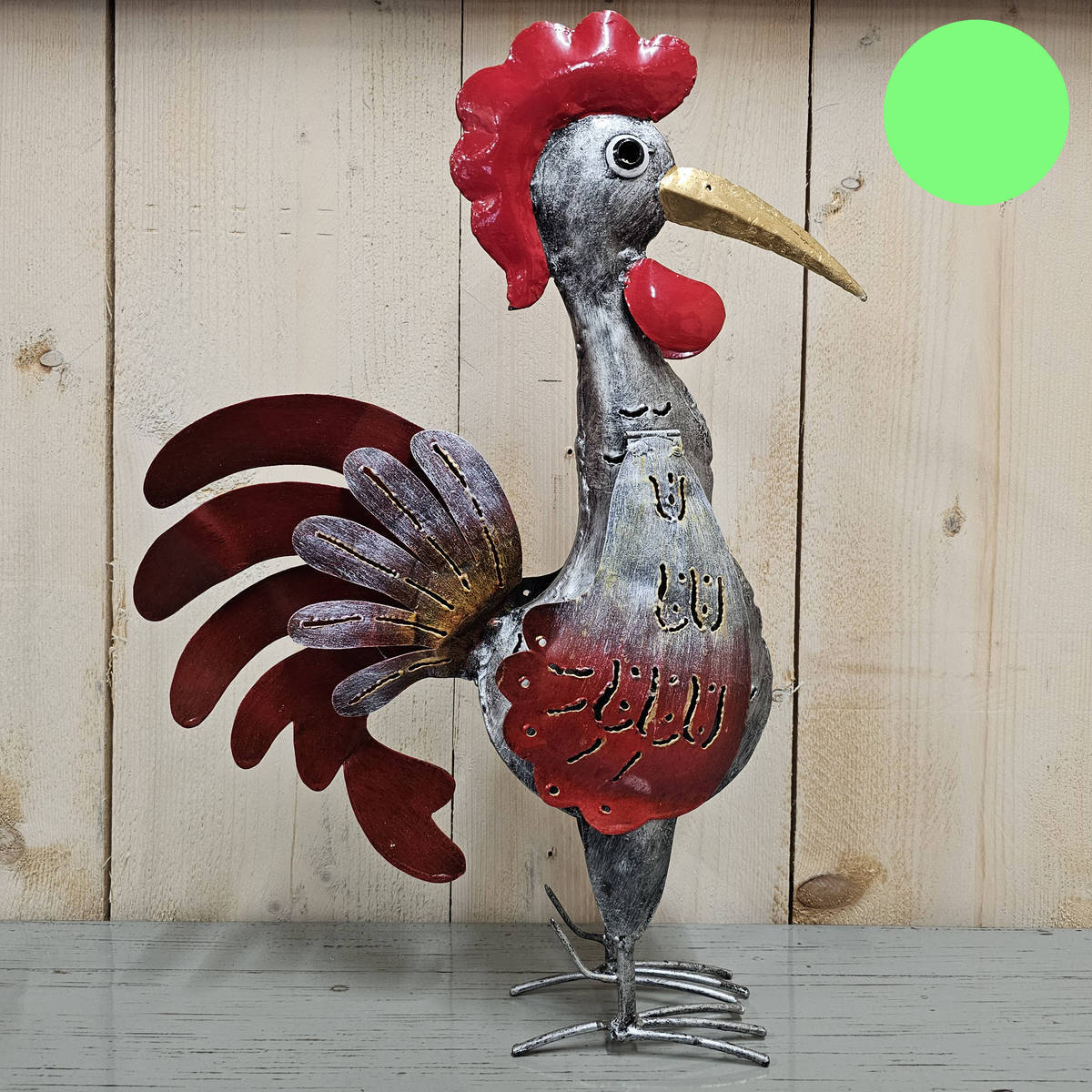 Hahn aus Metall, bemalt, 46 cm 