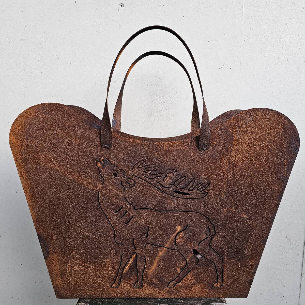 Einkaufstasche aus Rosteisen, H.52 cm, B. 52 cm 