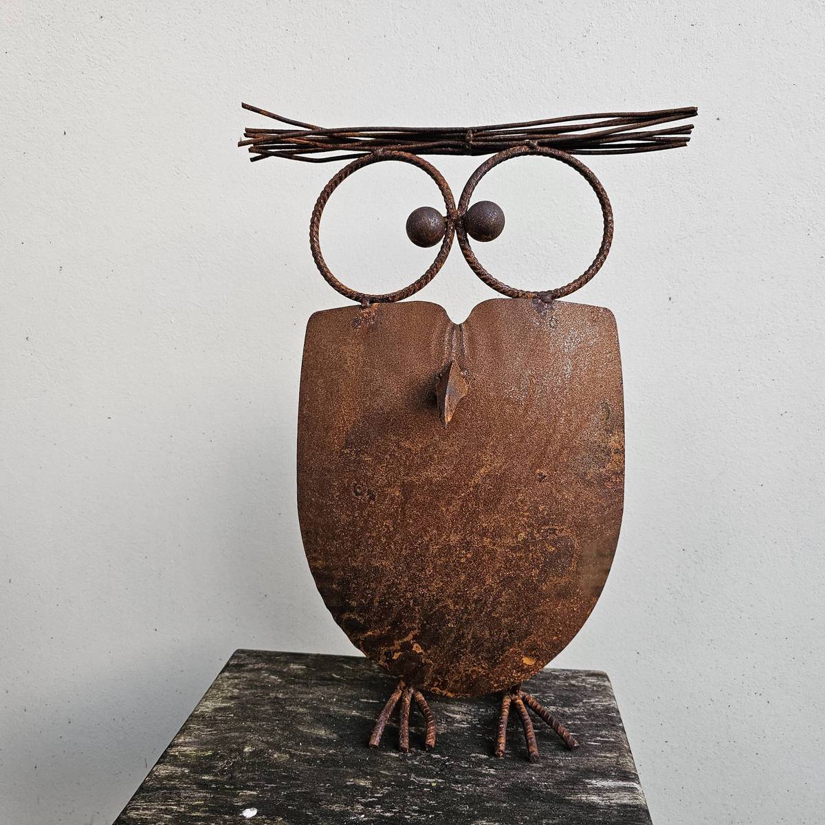 Chouette en fer rouillé, 39 cm 