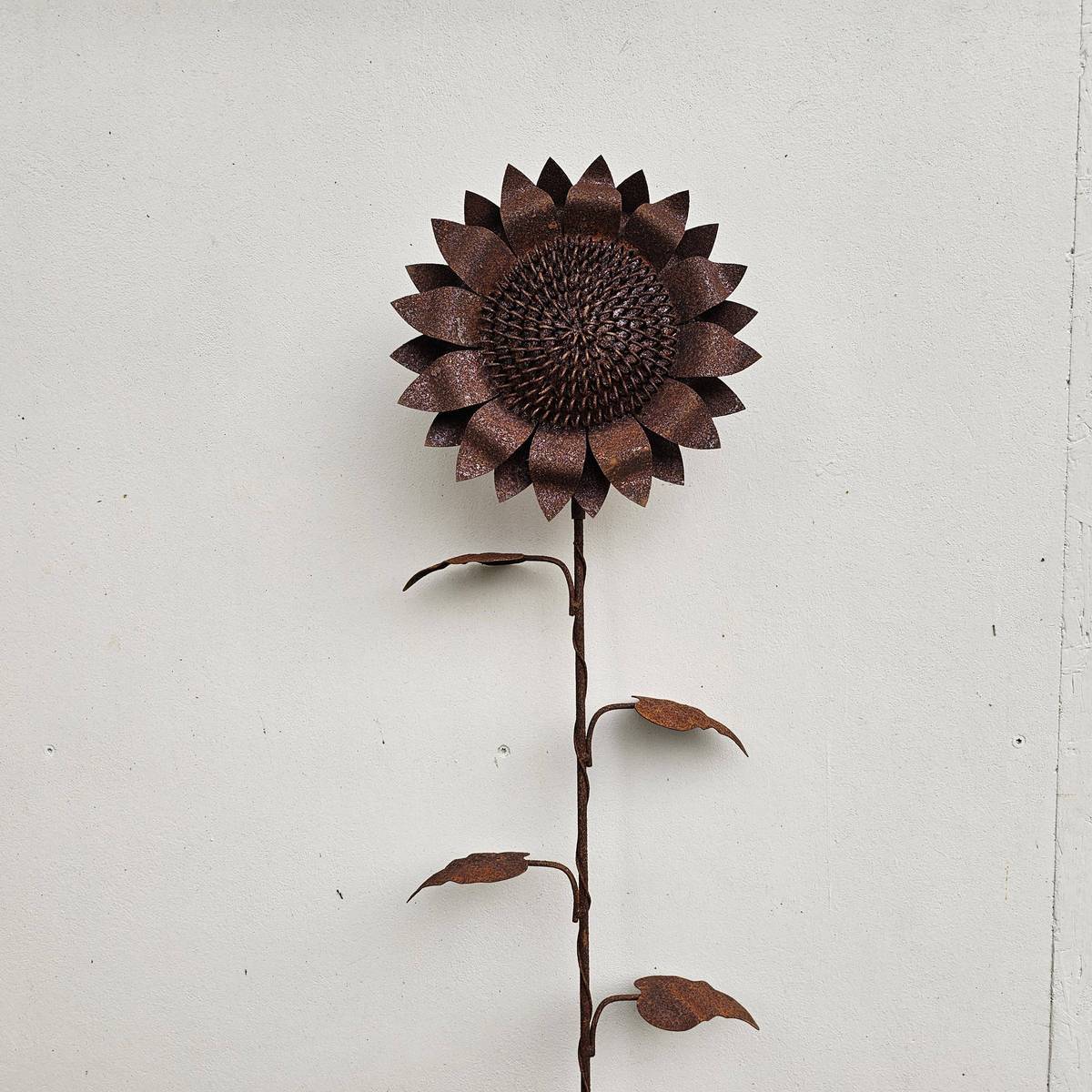Tournesol en fer rouillé, sur tige, 113 cm 