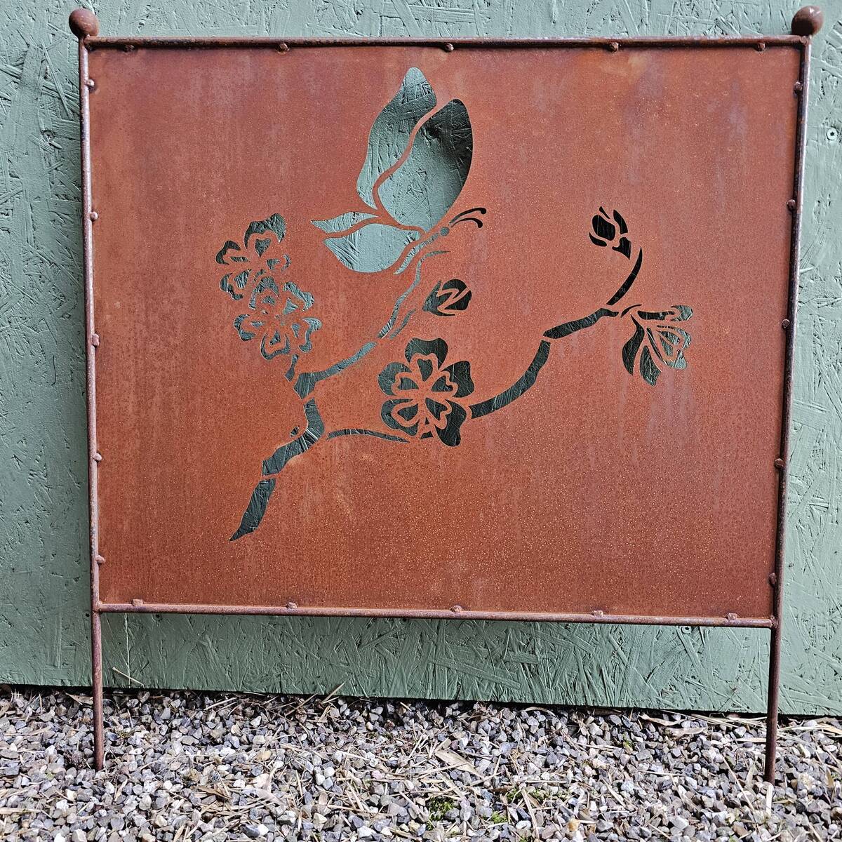 Paravent en fer rouillé, papillon, 61 cm 