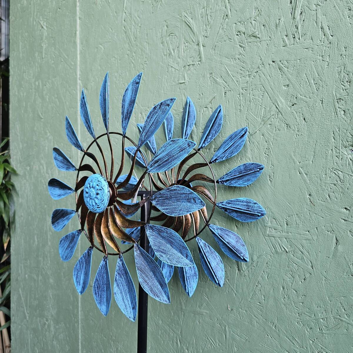 Windrad aus Metall, 2 Rad, 137 cm, Durchmesser 37 cm 