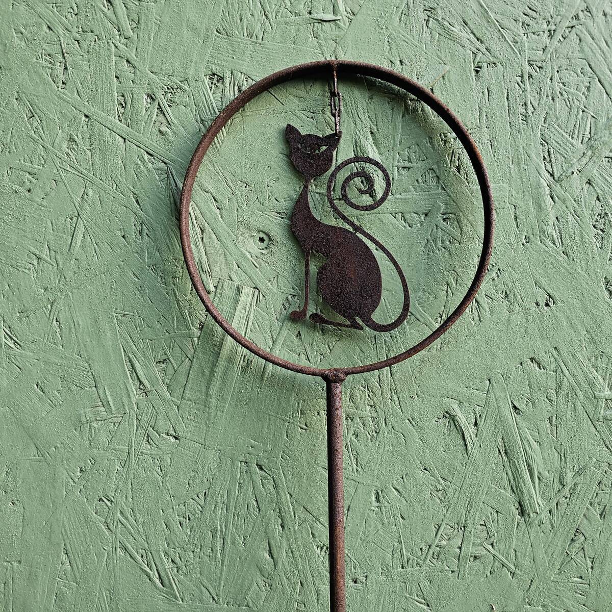 Chat sur tige, en fer rouillé, 159 cm 