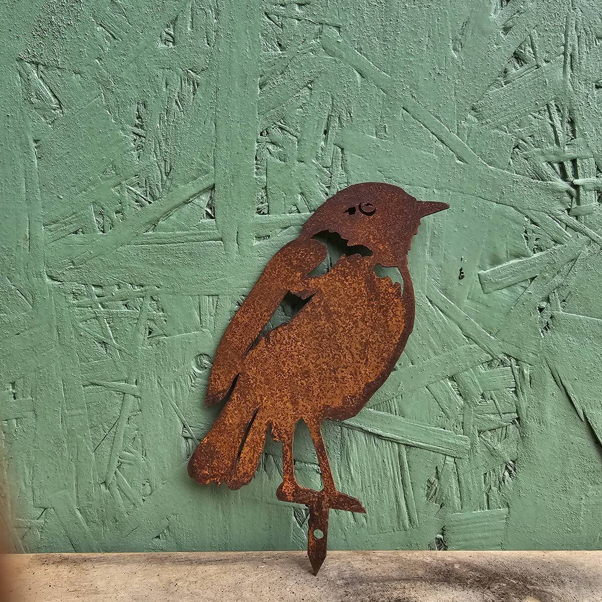 Petit oiseau en fer rouillé, à piquer, 12 cm 