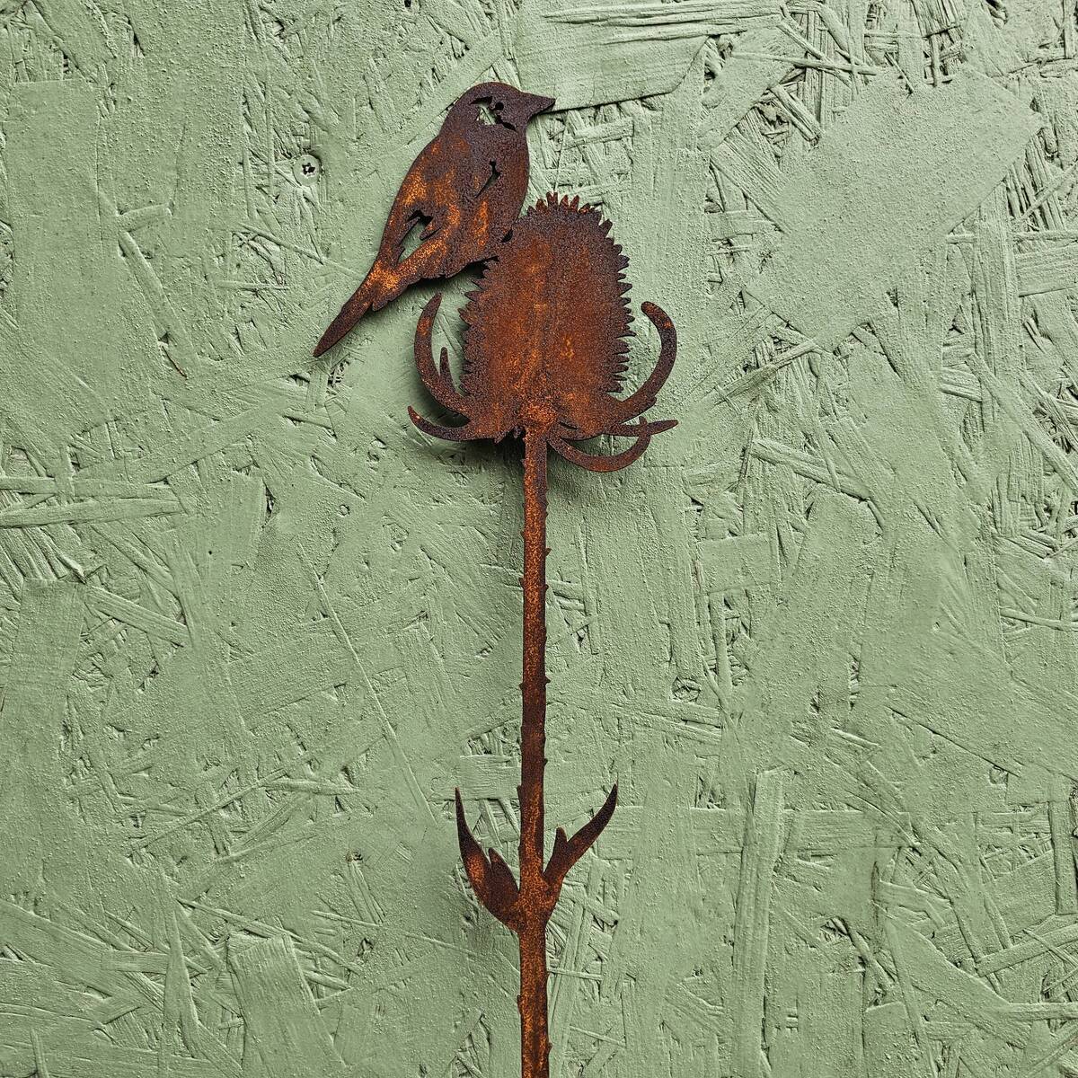 Oiseau sur plante en fer rouillé, 64 cm 