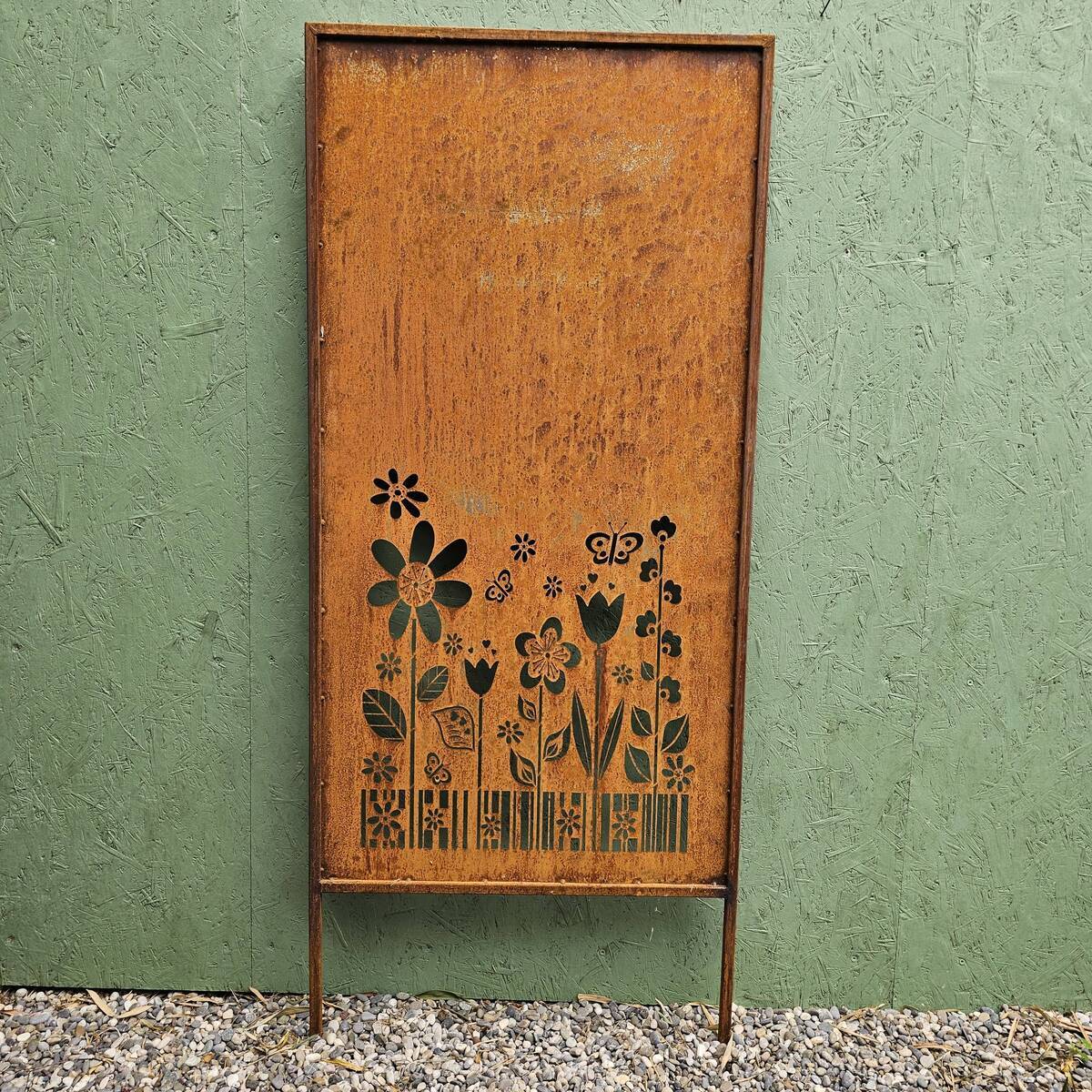 Paravent en fer rouillé, fleurs, 148 cm 